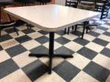 Restaurant Table, Laminate Top, Chrome Edging, Single Pedestal, 36in x 36in, Like New