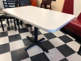 Restaurant Table, Laminate Top, Chrome Edging, Single Pedestal, 48in x 30in, Like New
