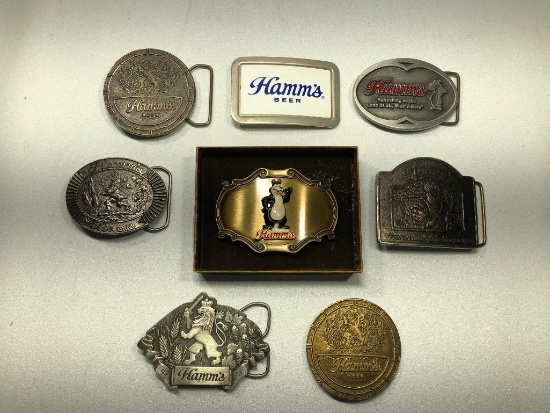 Lot of 8 Hamm's Beer Belt Buckles