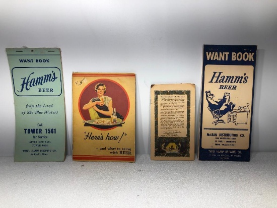 Lot of 4 Hamm's Beer Ephemera Items, (2) Want Books, 1914 Hamm's Preferred Recipe Book