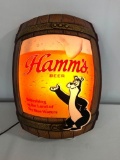 Hamm's Beer 1986 Plastic Embossed Keg Lighted Sign w/ Hamm's Beer Bear the Bear