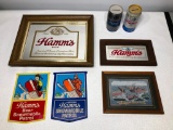 Lot of 7 Hamm's Items: 2 Hamm's Beer Mirrors, 1 Framed Hamm's Brewing Company Postcard, 2 Beer