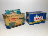 Lot of 2 Hamm's Beer Six Packs, Empty Cans (Pierced at Bottom of Can), Cardboard Sleeves