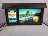 Hamm's Beer Lighted Sign w/ Can and Mug Roaring Water Scene