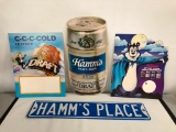 Hamm's Place Beer Street Sign & 3 Die-Cut Hamm's Beer Ads