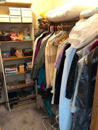 Contents of Closet, Blankets, Toys, Vintage Womens Clothing, Games and Puzzles