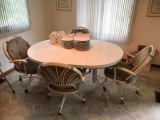 Kitchen Table and 4 Matching Rolling Chairs, 1 Leaf
