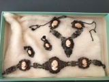 Vintage Cameo Set, Braclet, Necklace, Earrings