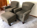 Flexsteel Matching Overstuffed Chairs and Ottoman Very Good Condition