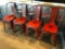 Lot of 4 Restaurant Chairs, All Metal, Distressed Painted Look, Rustic Maroon Color, Nice, Clean