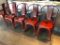 Lot of 4 Restaurant Chairs, All Metal, Distressed Painted Look, Rustic Maroon Color, Nice, Clean