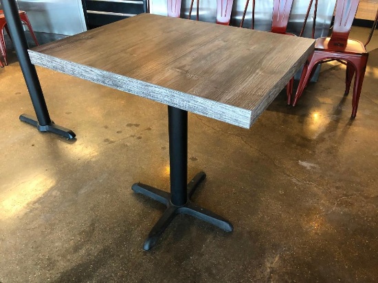 Restaurant Table, Laminate Wood Look Top, 30in x 24in x 31in Tall, Single Pedestal Base, NICE, Clean