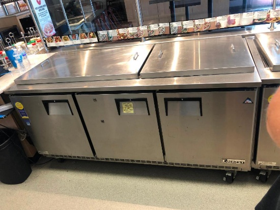 Everest EOTP3 Stainless Steel Three Section Back Mount Open Top Prep Table, 19 Cu.Ft., 71-1/8in