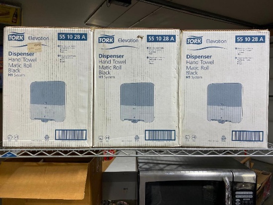 Lot of 3 Tork Elevation Hand Towel Matic Roll Black Automatic Towel Dispensers, New in Box