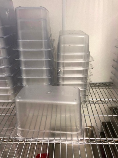 Lot of 17 Plastic Cold Table 1/4 Size Food Pans, (8) 4in, (9) 6in Deep, No Lids