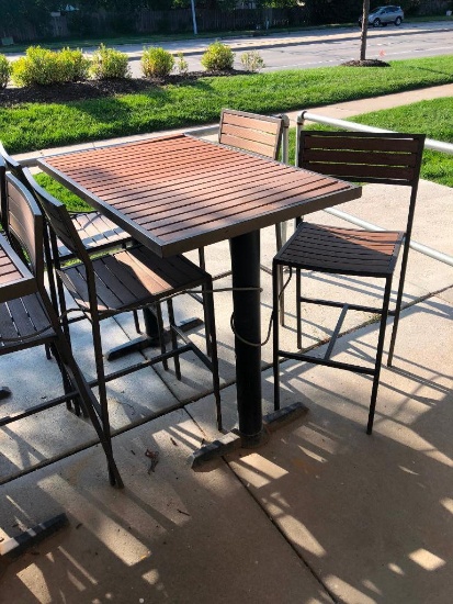 NIULINE Outdoor Patio Pub Table & 4 Chairs, Matching, Faux Wood & Steel, Table: 48in x 30in x 42in