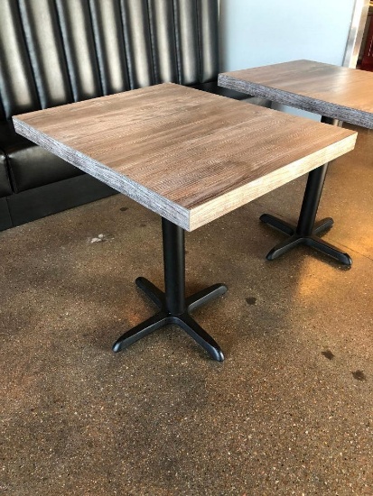 Restaurant Table, Laminate Wood Look Top, 30in x 24in x 31in Tall, Single Pedestal Base, NICE, Clean
