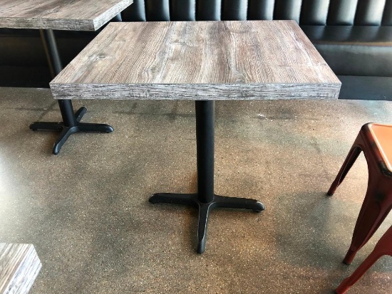 Restaurant Table, Laminate Wood Look Top, 30in x 24in x 31in Tall, Single Pedestal Base, NICE, Clean