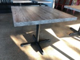 Restaurant Table, Laminate Wood Look Top, 36in x 36in x 31in Tall, Single Pedestal Base, NICE, Clean