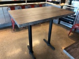 High Top Restaurant Table, Laminate Wood Look Top, 30in x 48in x 42in Tall, Single Pedestal Base,
