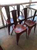 Lot of 4 Restaurant Chairs, All Metal, Distressed Painted Look, Rustic Maroon Color, Nice, Clean