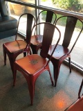 Lot of 4 Restaurant Chairs, All Metal, Distressed Painted Look, Rustic Maroon Color, Nice, Clean