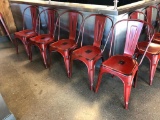 Lot of 5 Restaurant Chairs, All Metal, Distressed Painted Look, Rustic Maroon Color, Nice, Clean