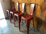 Lot of 4 Restaurant Bar Stools, All Metal, Distressed Painted Look, Rustic Maroon Color, Nice, Clean