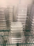 Lot of 24 Plastic Cold Table Food Pans, (14) 1/6 Size 6in, (3) 1/6 False Bottoms, (7) 1/9 Size