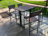 NIULINE Outdoor Patio Pub Table & 4 Chairs, Matching, Faux Wood & Steel, Table: 48in x 30in x 42in
