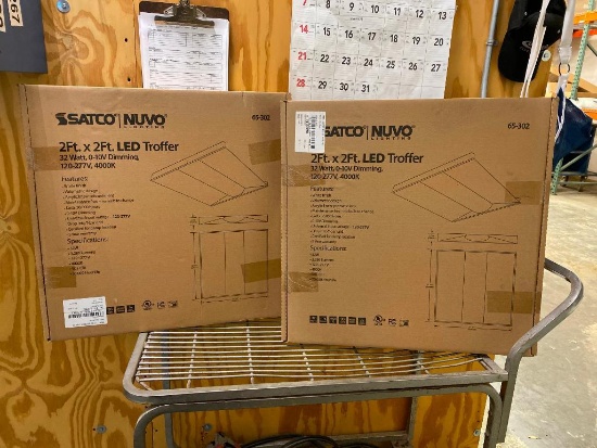 Lot of 2 New, Satco Nuvo Lighting 2ft x 2ft LED Troffers, 32w, 120v, Sealed