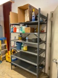 Metal Shelf and Contents, TP, Hand Soap, Windex