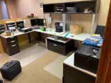 U Shaped Moduler Office Furniture with 2 Dell Monitors an Acer Monitor