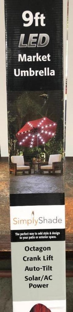 Simply Shade 9 Ft Led Market Umbrella Model Ua38278ztrld Ls Industrial Machinery Equipment General Merchandise Auctions Online Proxibid