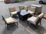 Patio Set, Gas Fire Pit Table, 5 Chairs w/ Cushions