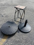 Metal Patio Side Table with Base Umbrella Holder (dent in table)