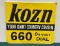 KOZN 660 AM On Your Dial - Your Giant Country Cousin Radio Station Metal Sign, 20in x 17in