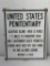 Alcatraz Island United Penitentiary Porcelain Sign, 15in x 12in SSP VG Condition Marked: 3-57