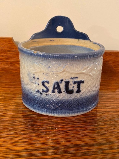 Old Blue and White Salt Jar