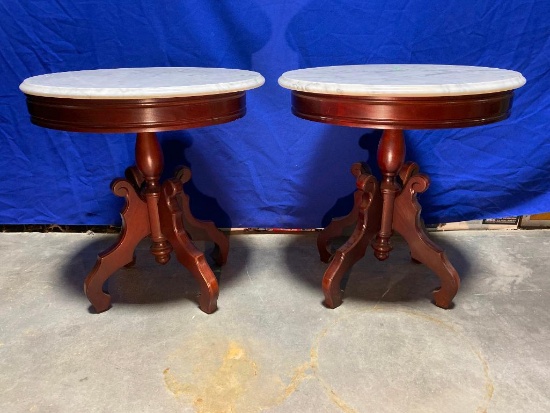 Lot of 2 Antique Marble Top Tables, Matching, 24in x 22in x 18in