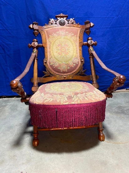 Early Victorian Chair w/ Ornate Hand Stitched Upholstery