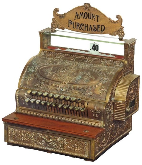 National Cash Register, Brass, Model 337, orig sold to J.T. Goodman-Galena, KS on 4-29-12 & Marquee