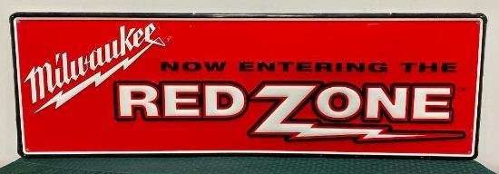 Milwaukee Tools Red Zone Embossed Tin Sign, 36in x 12in, SST