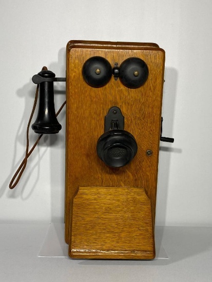 Antique Kellogg S.&S. Co. Wall Mount Telephone in Oak Case, Complete