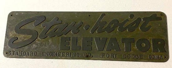 Stan-Hoist Elevator Fort Dodge Iowa Placard