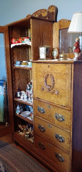 Antique Oak Drop Front Secretary and China Cabinet Combo w/ Three Drawers (Will Update Pics Soon)