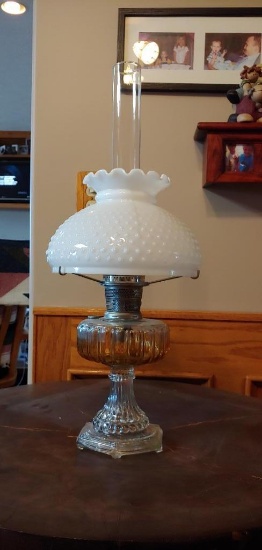 Early Kerosene Aladdin Lamp w/ Original Matching Hobnail Milk Glass Shade