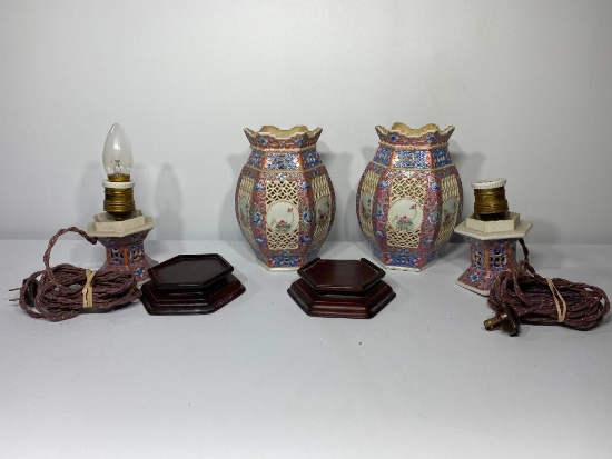 Early 1930's Oriental Electric Lamps in Original Condition, 11in Tall Ea.