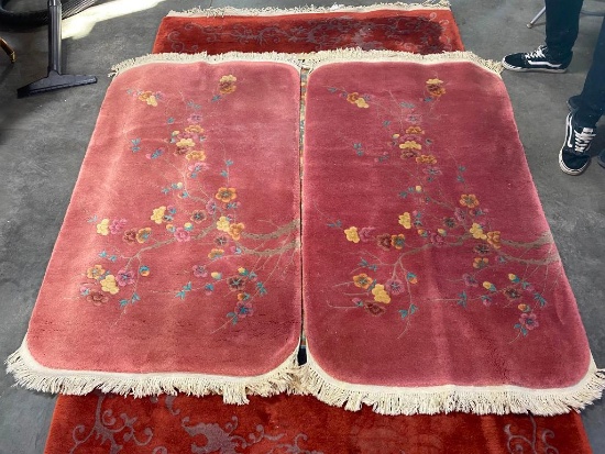 Lot of 2 Matching Handmade Rugs by Nichols, Handmade in China c. 1920's 60in x 36in