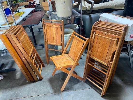 Lot of 12 Antique Tuck 'Way Duck & Rubber Wooden Folding Chairs from Local Christian Church in CB